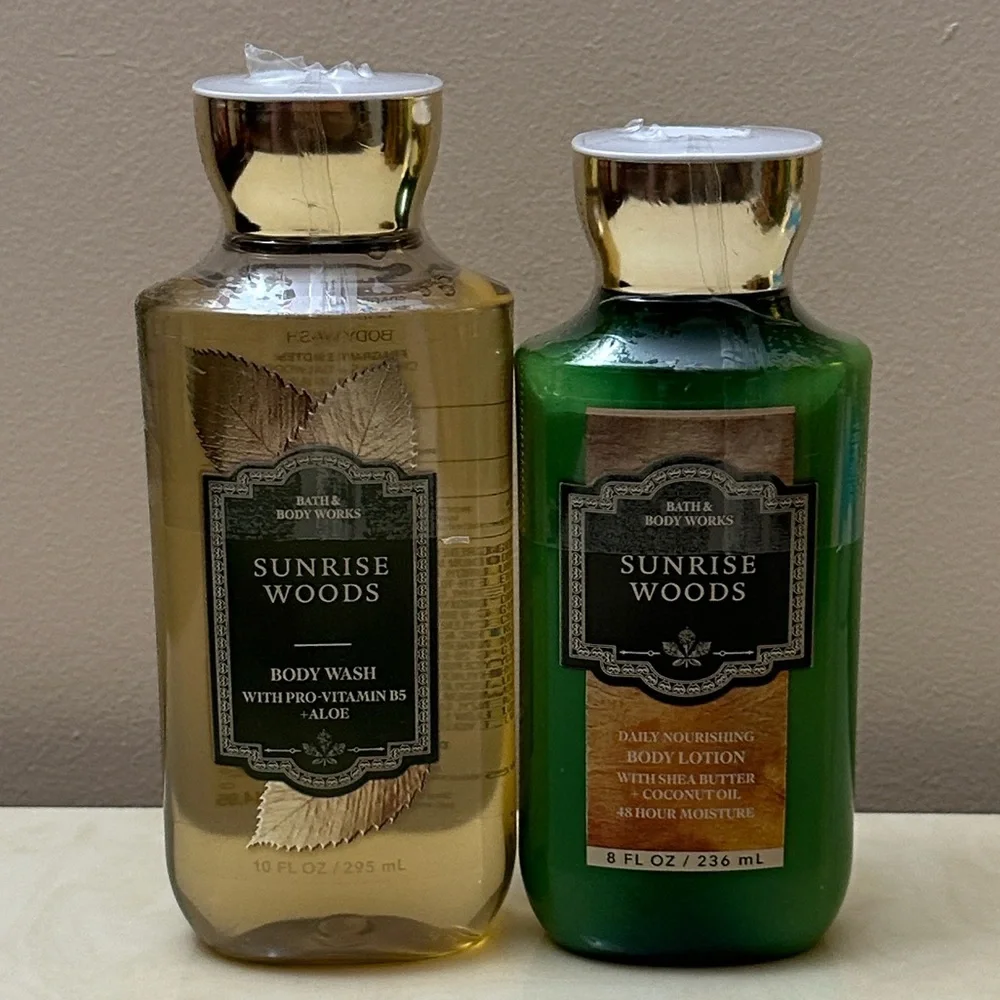 NIB Bath and Body Works Full Size Sunrise Woods Shower Gel and Lotion Bundle